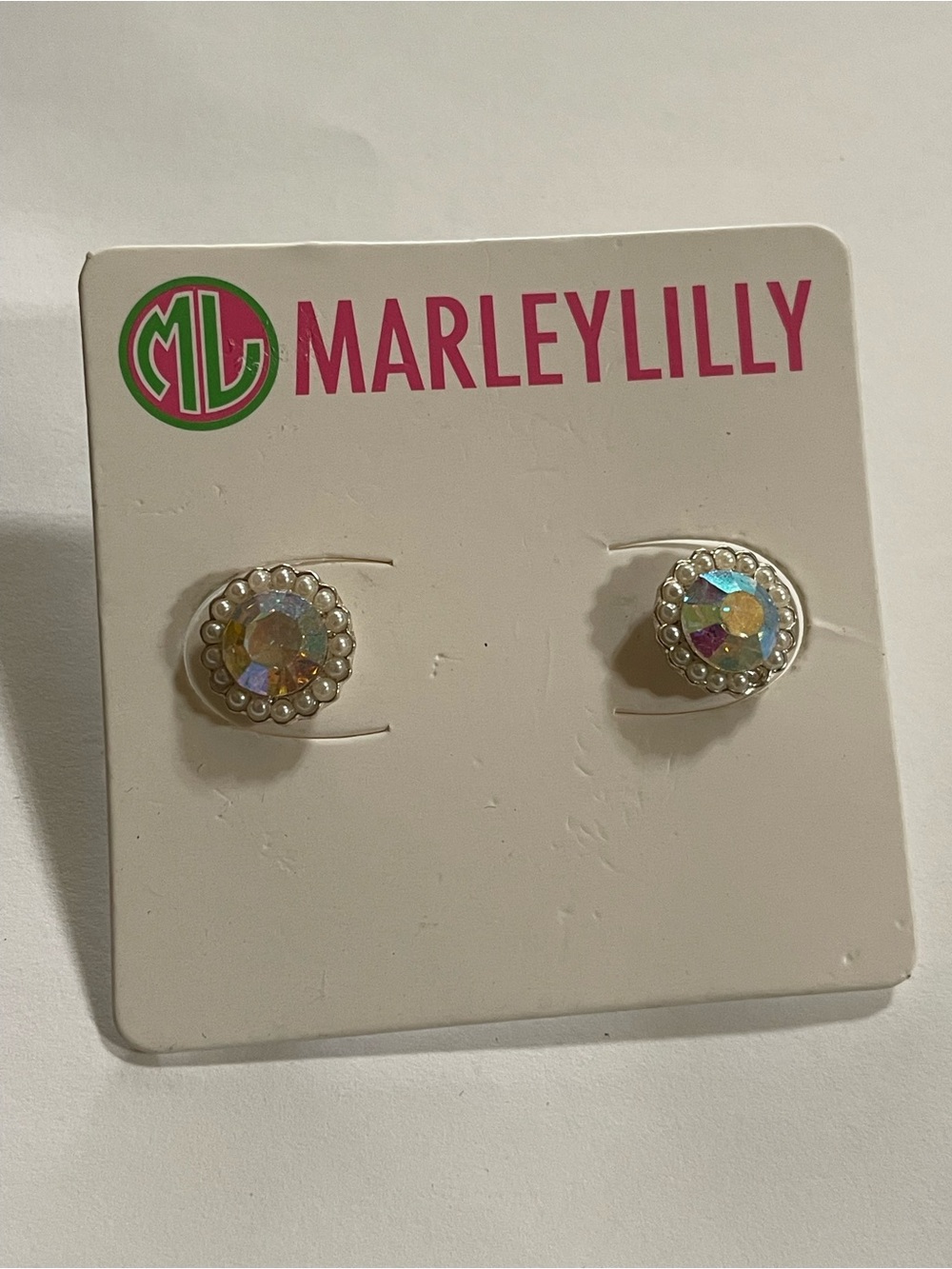 Marley Lilly Aurora Borealis Faux Pearl Pierced Earrings #7759 NEW ❤️‍🔥